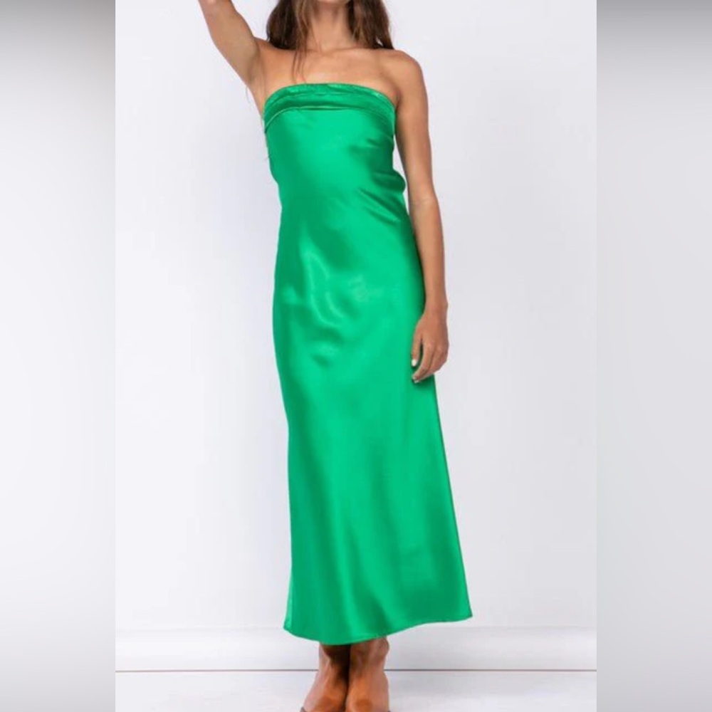 Green Satin Strapless Cowl Back Maxi Dress from Sky to Moon